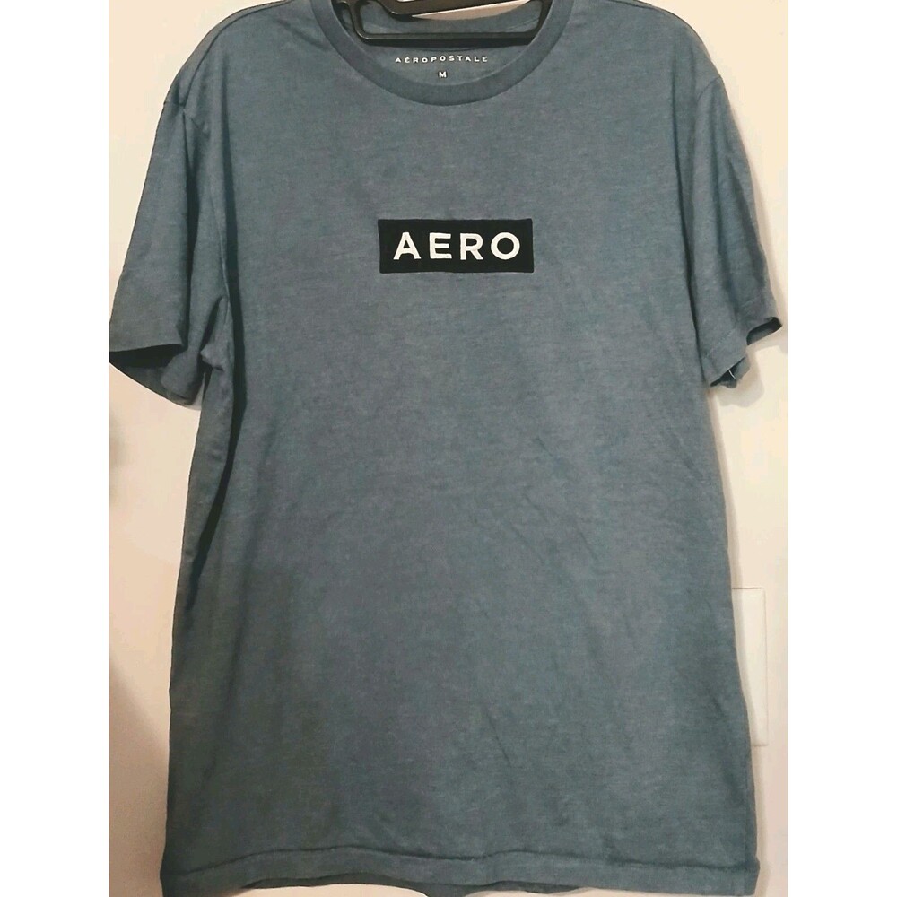 Aeropostale AERO Logo T Shirt Men's Medium Blue Washed Graphic Tee Casual